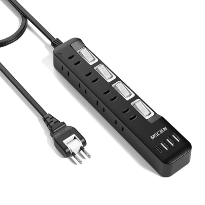 MSCIEN 延長コード 個別スイッチ付 180度回転プラグ(12-in-1 USB-C×1 USB-A×3)
