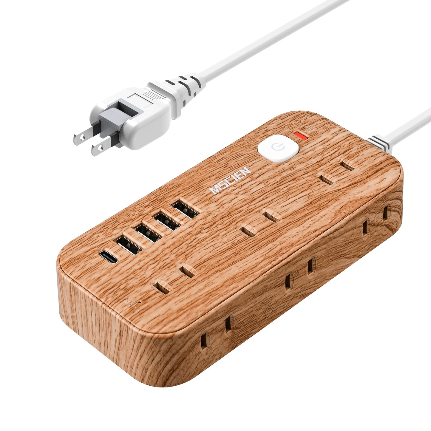MSCIEN 延長コード スイッチ付 180度回転プラグ 木目調 (11-in-1 USB-C×1 USB-A×4)