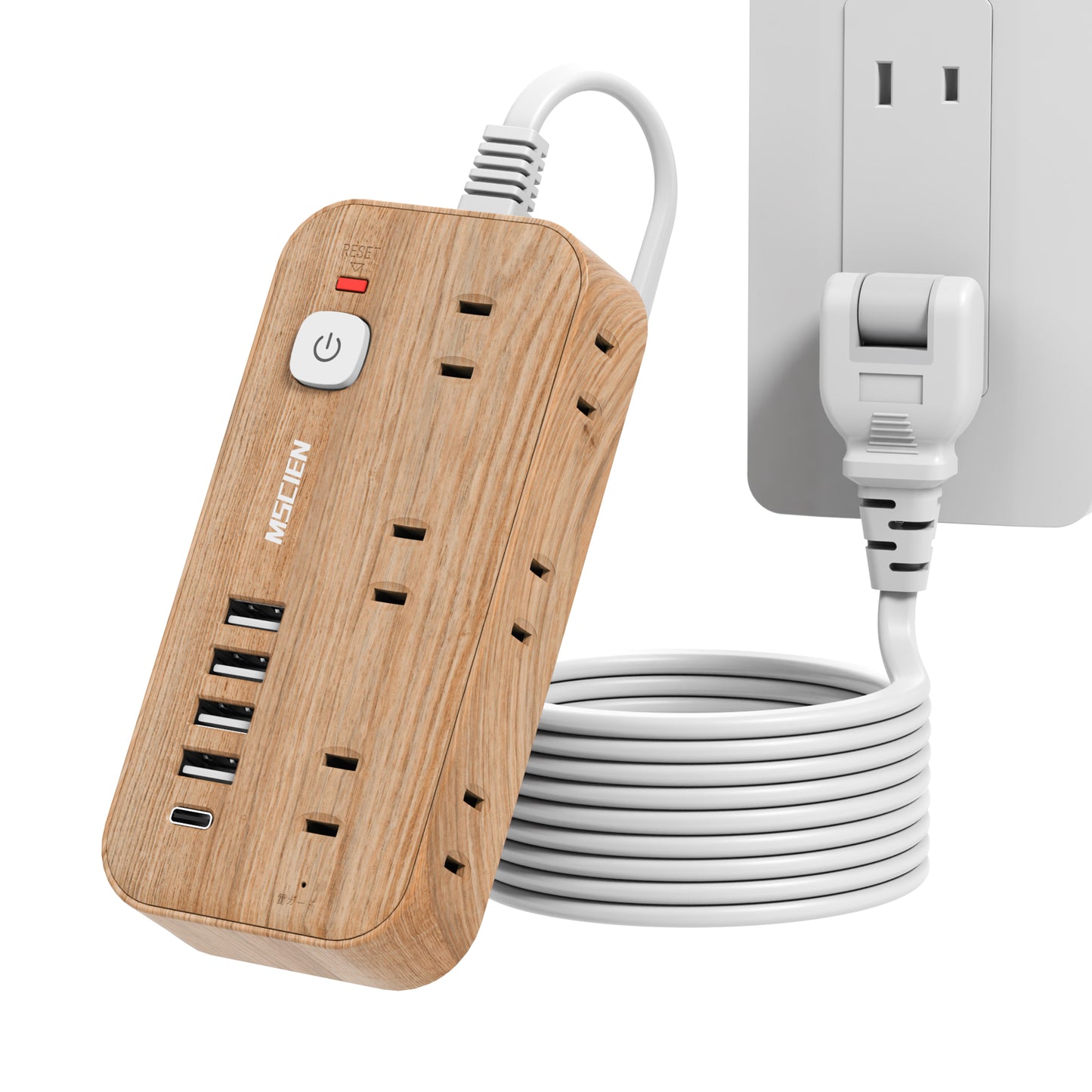 MSCIEN 延長コード スイッチ付 180度回転プラグ 木目調 (11-in-1 USB-C×1 USB-A×4)