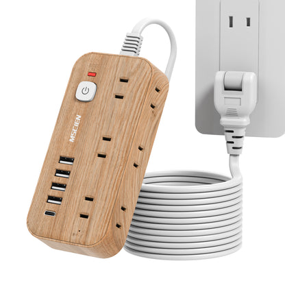MSCIEN 延長コード スイッチ付 180度回転プラグ 木目調 (11-in-1 USB-C×1 USB-A×4)