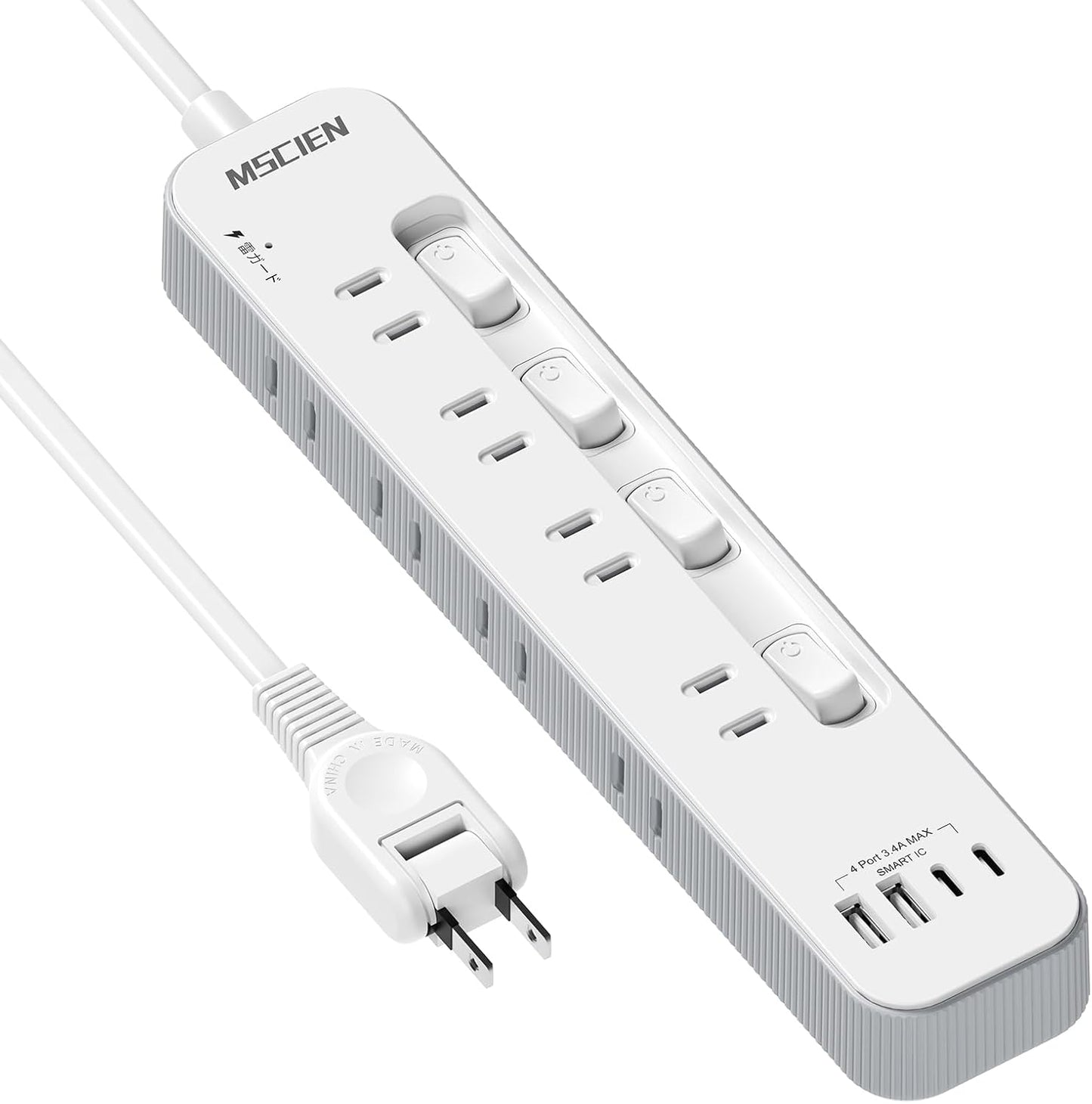 MSCIEN 延長コード 個別スイッチ付 180度回転プラグ(12-in-1 USB-C×2 USB-A×2)）
