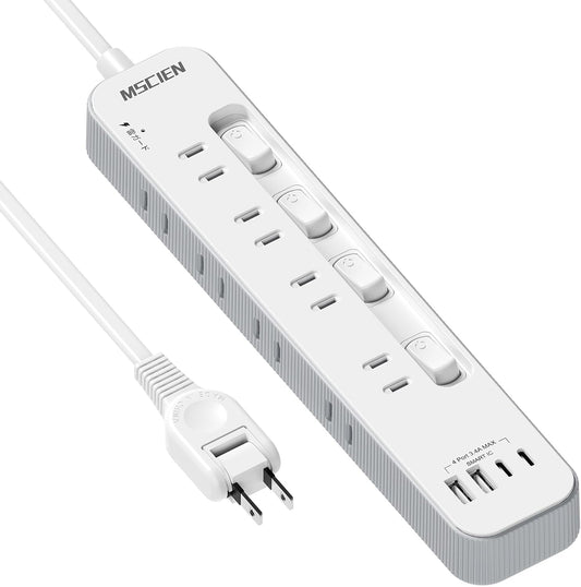 MSCIEN 延長コード 個別スイッチ付 180度回転プラグ(12-in-1 USB-C×2 USB-A×2)）