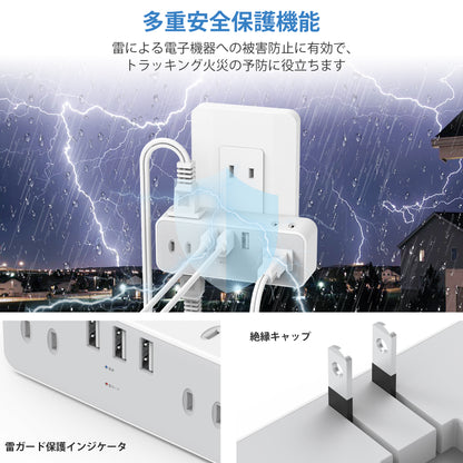 MSCIEN 直挿しタップ 90°スイングプラグ ホワイト (9-in-1  USB-A×3)