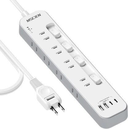 MSCIEN 延長コード 個別スイッチ付 180度回転プラグ(12-in-1 USB-C×2 USB-A×2)）