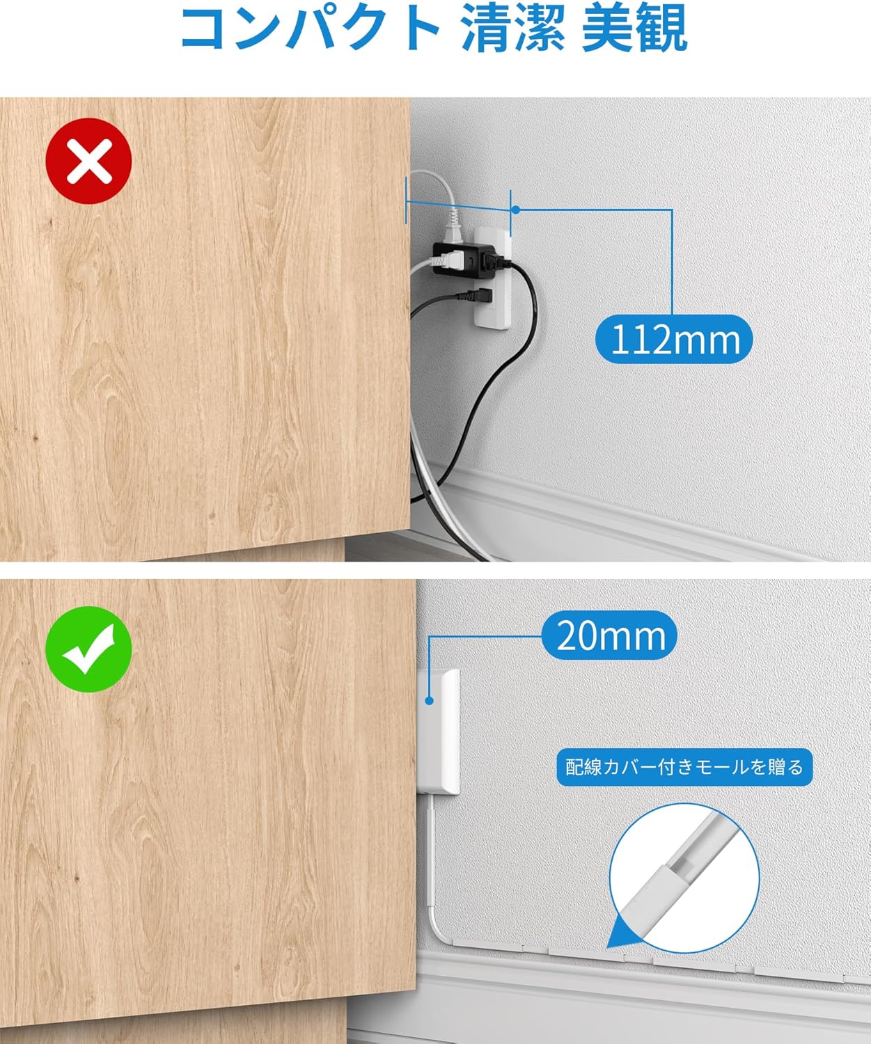 MSCIEN 延長コード コンセントカバー付 20mm (13-in-1 USB-C×1 USB-A×3)