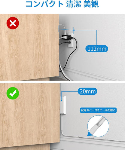 MSCIEN 延長コード コンセントカバー付 20mm (13-in-1 USB-C×1 USB-A×3)