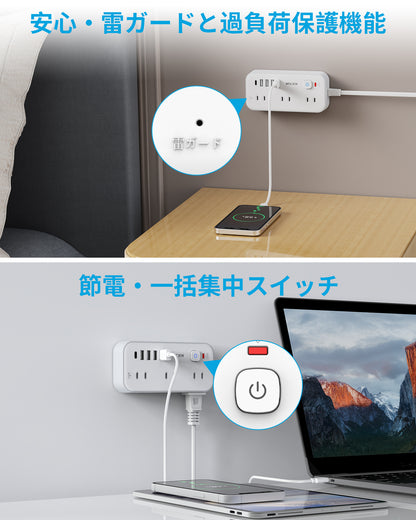 MSCIEN 延長コード スイッチ付 180度回転プラグ(11-in-1 USB-C×1 USB-A×4)
