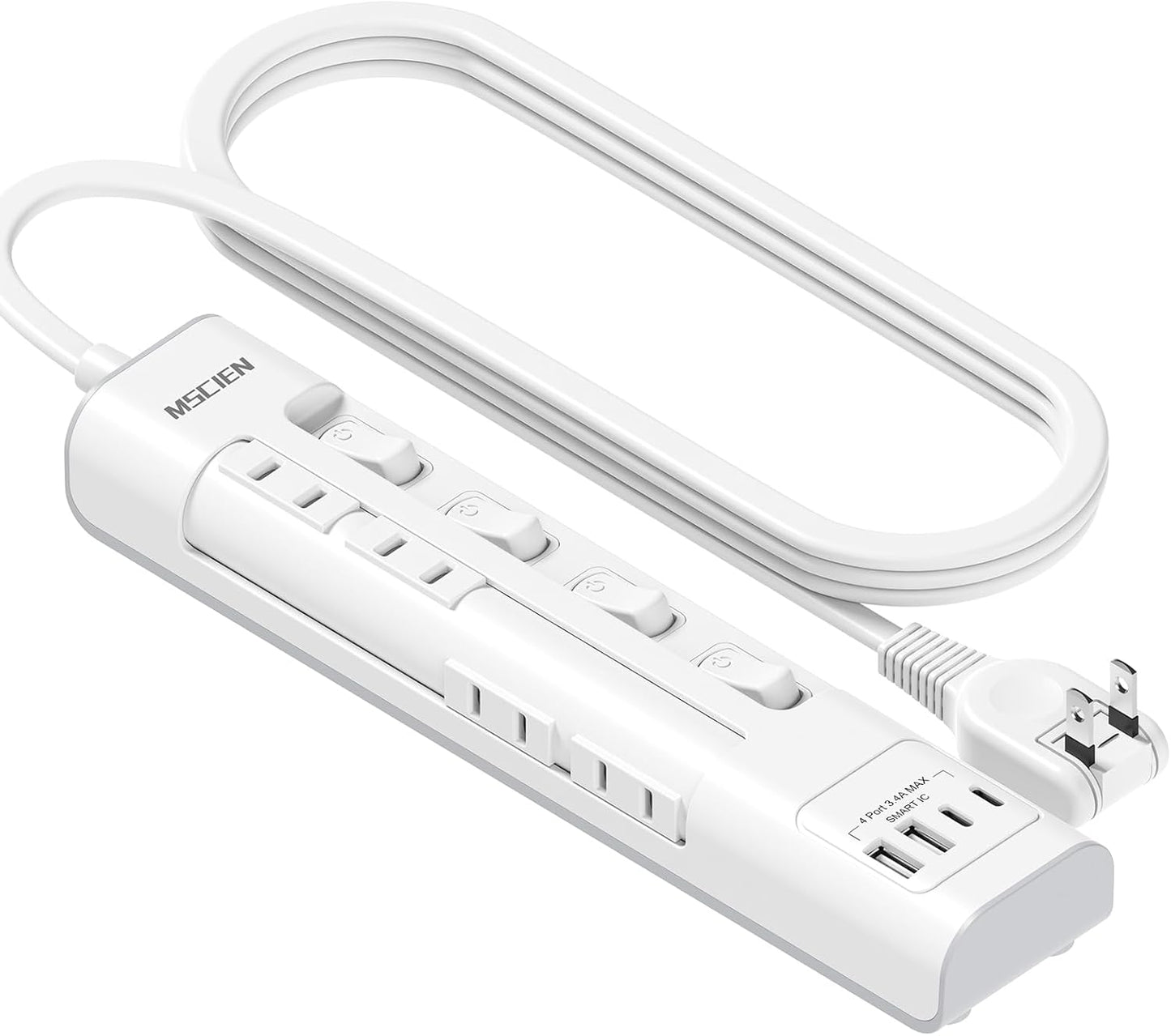 MSCIEN 回転延長コード 個別スイッチ付 180度回転プラグ(8-in-1 USB-C×2 USB-A×2)