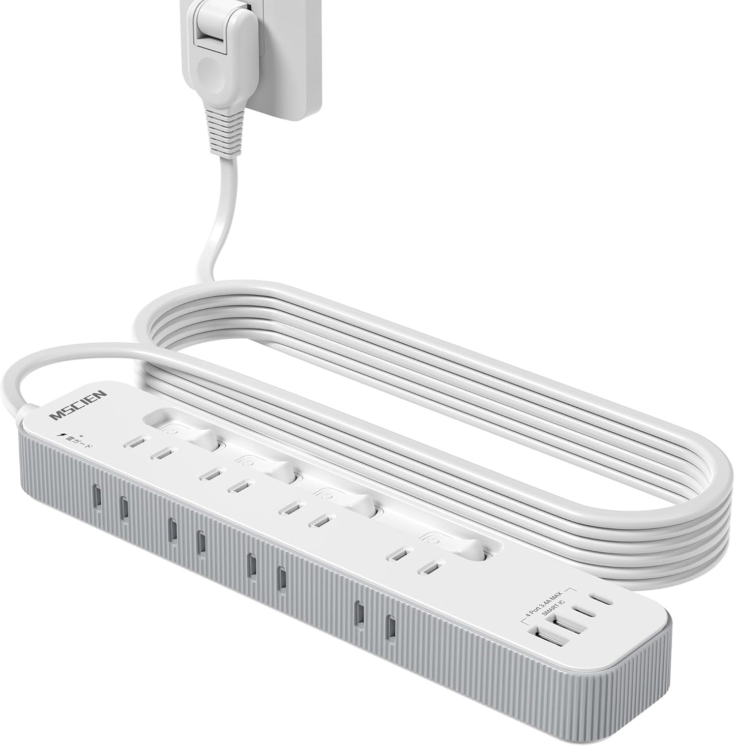 MSCIEN 延長コード 個別スイッチ付 180度回転プラグ(12-in-1 USB-C×2 USB-A×2)）
