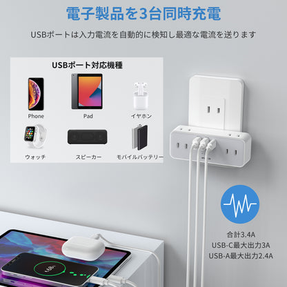 MSCIEN 直挿しタップ 90°スイングプラグ (9-in-1 USB-C×1 USB-A×2)
