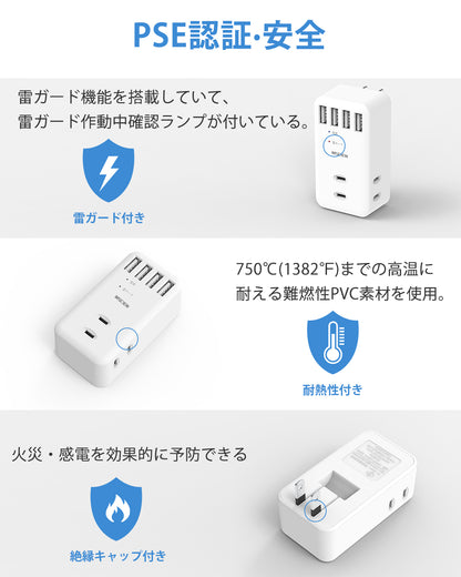 MSCIEN 直挿しタップ 90°スイングプラグ 軽量 (7-in-1  USB-A×4)