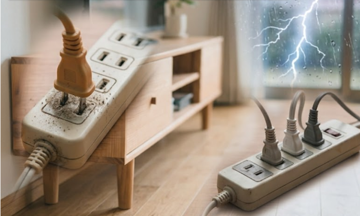 ホコリ防止と雷サージガードのW安全設計｜突然の落雷やトラッキング火災から、大切な家族と家電を守る技術